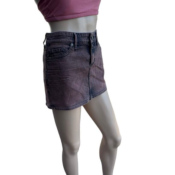 New Citizens of Humanity Burgundy Acid Wash Wrinkled Jean Denim Mini Skirt Sz 27 - Picture 2 of 9